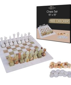 Juego de ajedrez de mármol de lujo de 15 -Blanco y verde óni