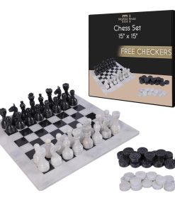 Juego de Ajedrez de Mármol de 15 Pulgadas de -Blanco y Negro