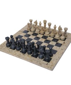 Juego de Ajedrez de Mármol de Lujo de 12 -Coral Fósil y Negr