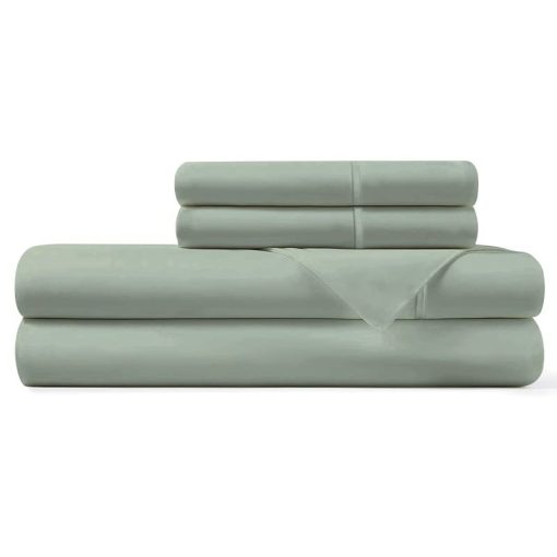 Juego de Sabanas de Algodon Pizuna Percale Tamano King, 100% Algodon de Fibra Larga Percale King con Bolsillo Profundo de 15 pulgadas (Sabanas de Algodon King Sea Foam)