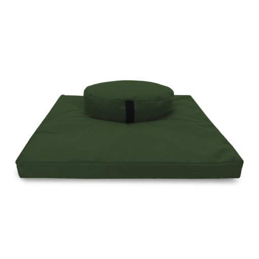 Juego de Meditacion ZAFU + ZABUTON de Bean - Almohada Ovalada ZAFU Rellena de Trigo Sarraceno + Almohadilla Grande ZABUTON Rellena de Algodon - Lona de Algodon Verde Bosque - Kit de Asiento Tradicional Tibetano de Zen Mindfulness - Hecho en EE. UU.