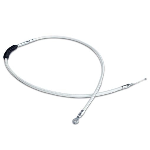 Cable de Embrague Trenzado de Acero Inoxidable Cromado Plateado Blanco 67.0" POWERJAMES para Harley Davidson Softail Dyna XL Touring