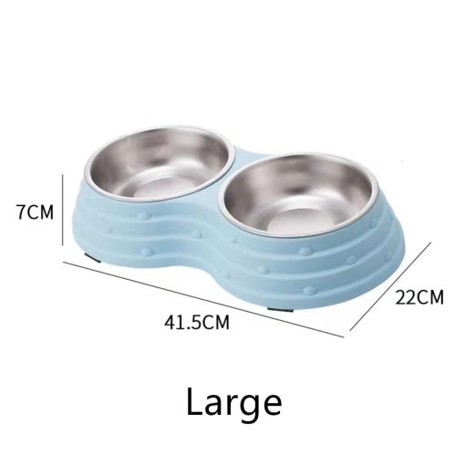 Tazon para Perros Angeer Tazon para Mascotas Antivuelco y Antideslizante Doble Tazon para Perros Plato para Perros Tazon para Gatos Acero Inoxidable Facil de Limpiar Tazon para Beber Base con Almohadilla Antideslizante (Azul-Grande) - Imagen 2