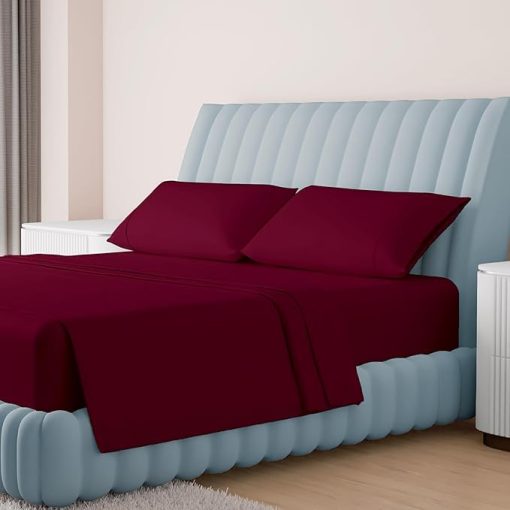 Juego de sabanas de algodon egipcio de lujo Carressa Linen California King Size - 1000 hilos, 4 piezas de sabanas Cal King, suaves, refrigerantes, de saten de fibra larga - Se adapta a 18" bolsillos profundos - Burdeos