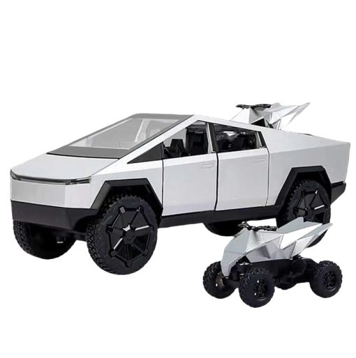 Modelo de coche de aleacion todoterreno pick-up 1:24 con juguete de motocicleta, funcion de sonido y luz, adecuado para adultos y ninos como regalo de juguete, coleccionables, decoraciones (Pick-up 1:24 Plata)