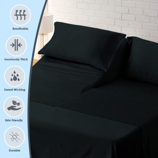 Juego de sabanas de cama dividida King Pure 100% algodon de lujo negro, 1000 hilos de algodon peinado largo Juego de sabanas gruesas de saten King dividido para cama ajustable, 15" de profundidad (juego de sabanas de algodon peinado) - Imagen 2