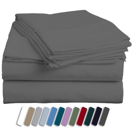 Juego de Sabanas California King Bunny's Home Gris Oscuro 800 Hilos de Algodon Egipcio 4 Piezas 1 Sabana Ajustable, 1 Sabana Plana y 2 Fundas de Almohada 18 Pulgadas de Bolsillo Profundo Juego de Cama de Lujo Cal King - Imagen 2