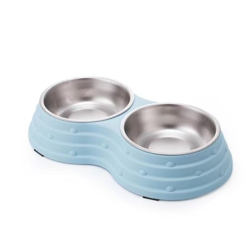 Tazon para Perros Angeer Tazon para Mascotas Antivuelco y Antideslizante Doble Tazon para Perros Plato para Perros Tazon para Gatos Acero Inoxidable Facil de Limpiar Tazon para Beber Base con Almohadilla Antideslizante (Azul-Grande)