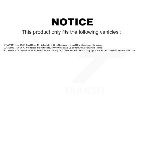 Kit de Articulaciones de Suspension Delantera Para Ram 2500 3500 - El Perno No Articula, Solo Gira - Movimiento Arriba y Abajo Es Normal KTR-101810 - Imagen 2
