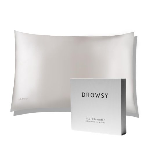 Funda de Almohada de Seda Drowsy - 100% Seda de Morera Pura - 22 Momme 6A Fibras de Alta Calidad - Beneficios para la Piel, el Cabello y el Sueno - Apertura de sobre (King, Perla de Akoya)