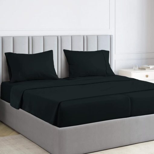 Juego de sabanas de cama dividida King Pure 100% algodon de lujo negro, 1000 hilos de algodon peinado largo Juego de sabanas gruesas de saten King dividido para cama ajustable, 15" de profundidad (juego de sabanas de algodon peinado)