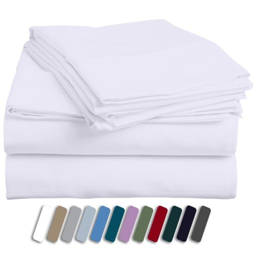 Juego de sabanas California King Bunny's Home Blanco de 800 hilos de algodon egipcio 4 piezas Juego de cama 1 sabana ajustable, 1 sabana plana y 2 fundas de almohada 18 pulgadas de bolsillo profundo de lujo Cal King Bedding - Imagen 2