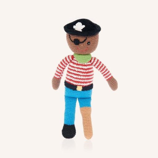 Sonajero Pirata de Cuentos Hecho a Mano de Pebble | Crochet | Comercio Justo | Juego de Imaginacion | Bosques | Sonajero | Lavable a Maquina