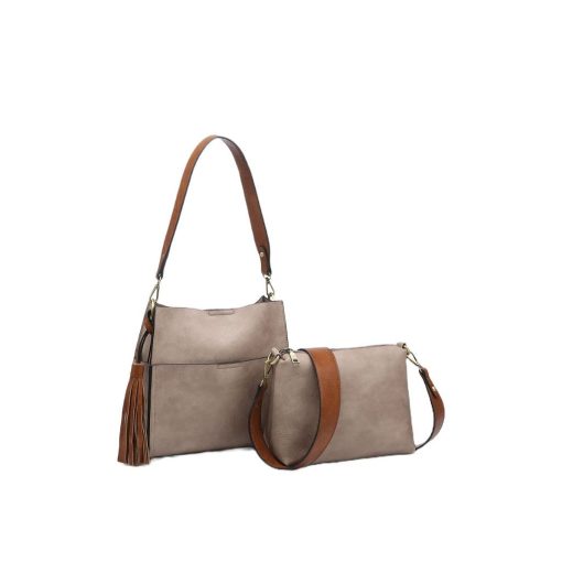 Bolso de cubo JEN & CO. con correa de guitarra - Bolso de mano Lyla 2 en 1 con correa de guitarra, Camel/Coffee (M1867-CA.CF)