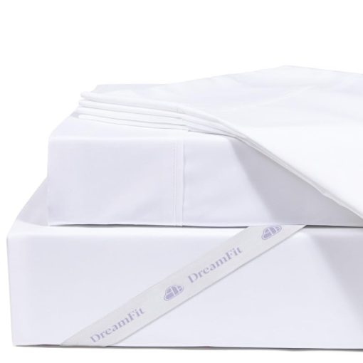Juego de sabanas refrigerantes DreamFit DreamCool 100% algodon egipcio para cama ajustable con correas elasticas en las esquinas bolsillo extra profundo Fabricado en EE. UU. Juego de sabanas split tamano California King blanco