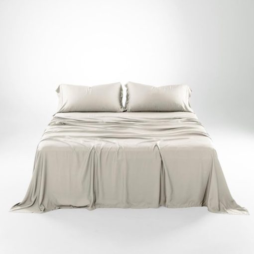 Juego de Funda de Almohada y Sabana Refrigerante de Eucalipto Olive + Crate tamano California King, 100% Fibra de Tencel Certificada, Mas Suave Que el 100% de Viscosa de Bambu, Ropa de Cama de Bolsillo Profundo, Color Oatmeal - Imagen 4