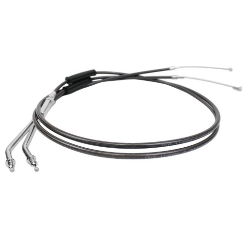 Cable de acelerador inactivo POWER JAMES 43.0" trenzado de acero inoxidable negro ahumado 45 grados para Harley Davidson