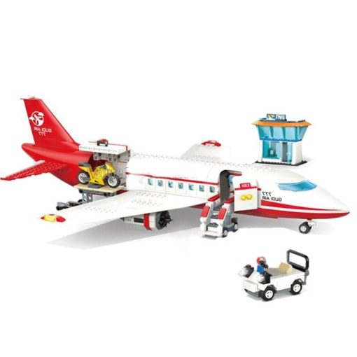 Avion de Pasajeros Blanco y Rojo del General Jim con 720 Piezas de Bloques de Construccion Modulares Juguete con Torre de Control, Vehiculo de Servicio y Motocicleta para Adolescentes y Adultos