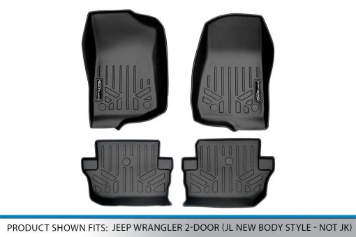Juego de Tapetes para Pisos a Medida MAXLINER de 2 Filas Negro Compatible con Jeep Wrangler 2 Puertas 2018-2021 (Estilo de Cuerpo Nuevo JL - no JK) - Imagen 5