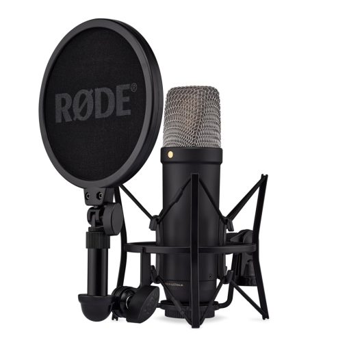 Microfono de condensador de estudio de gran diafragma RØDE NT1 de 5a generacion con salidas XLR y USB, soporte de choque y filtro pop para produccion musical, grabacion vocal y podcasting (Negro)