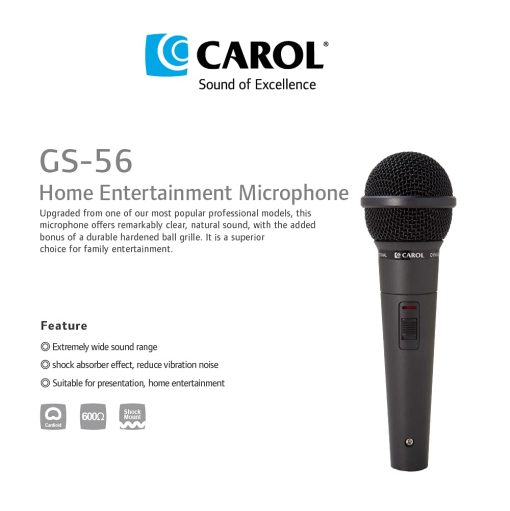 Microfono Dinamico Unidireccional CAROL GS-56 Vocal para Presentaciones & Estudio en Casa con Patron Cardioide, Efecto Amortiguador de Choque, Reduce el Ruido de Vibracion y Rango de Sonido Extremadamente Amplio - Imagen 6