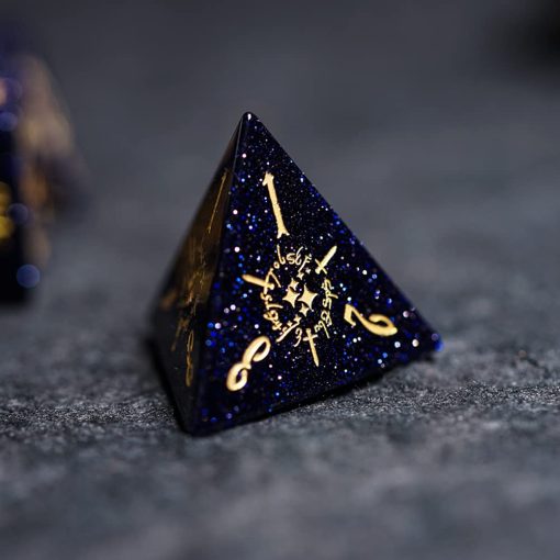 D&D Dungeons and Dragons Dice, Juego de dados poliedricos DND Pretty con tema de lenguaje secreto de elfos de piedra azul para juegos de mesa, TRPG, juegos de rol, 7 piezas - Imagen 4