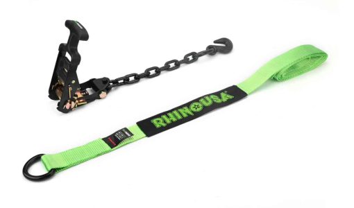 Correas de amarre de trinquete para automovil Rhino USA (4PK) - Resistencia minima de rotura de 10,000 lb, incluye (4) correas de lazo reforzadas de 2 pulgadas x 96 pulgadas - Correas de amarre resistentes para neumaticos para camiones, autos, remolques y mas! - Imagen 2