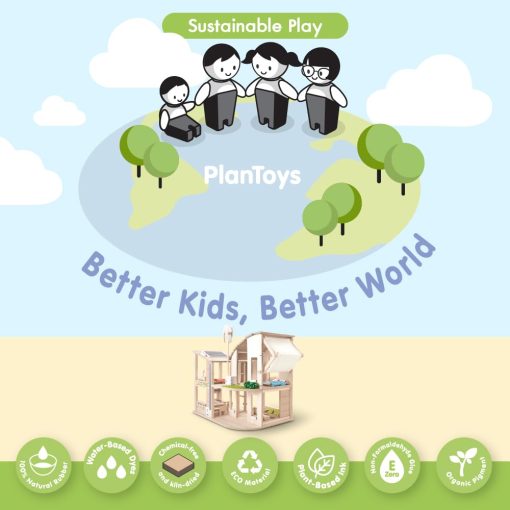 Casa de Muñecas Verde de PlanToys con Muebles - Juguete Ecologico sin Sustancias Quimicas que Incluye Set de 18 Muebles de Madera - Imagen 2