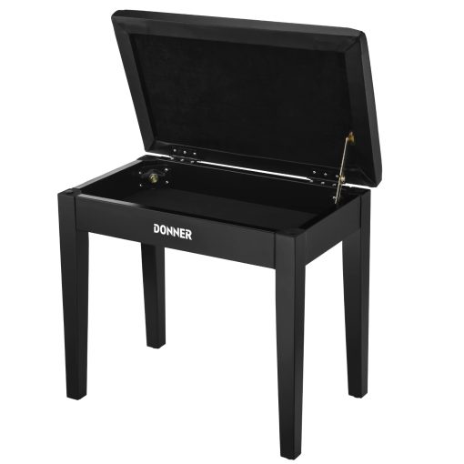 Banqueta de Piano Donner con Almacenamiento, Banco de Teclado de Madera Maciza Librero Banco de Piano Silla Taburete con Almohadilla de Esponjas de Alta Densidad, Negro
