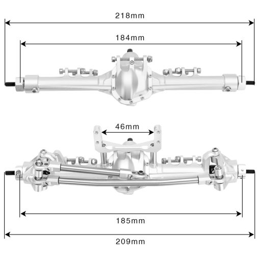 Set de ejes delanteros y traseros de aluminio GLOBACT para 1/10 Axial SCX10 I II RC Crawler Car Upgrade Accessories (Plata) - Imagen 2