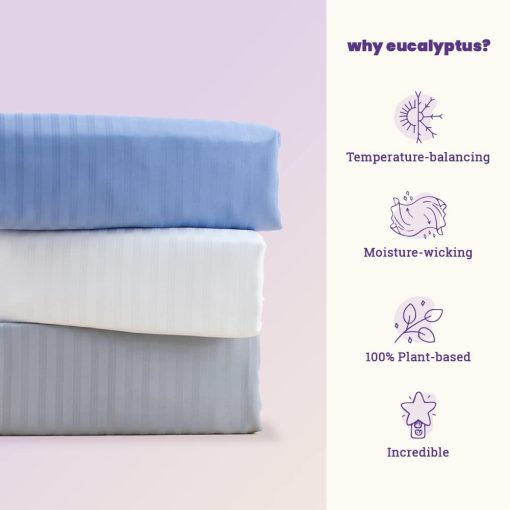 Juego de sabanas 100% Lyocell de Eucalipto de Sheets & Giggles - Todo Temporada, Fabricadas de manera Responsable, Naturalmente Refrescantes, Super Suaves, Absorbentes de Humedad, Equilibrantes de Temperatura, Veganas - Full, Rayas Blancas - Imagen 4