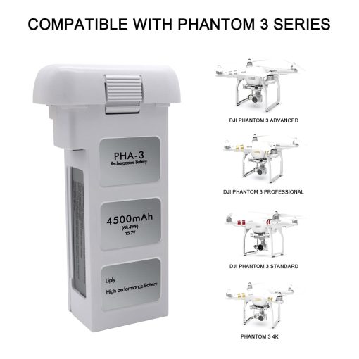 Bateria de reemplazo para DJI Phantom 3, paquete de 2 baterias inteligentes para DJI Phantom 3 Professional, Phantom 3 Advanced, Phantom 3 Standard, Phantom 3 4K, Phantom 3 SE, bateria extendida de 4500mAh - Imagen 3