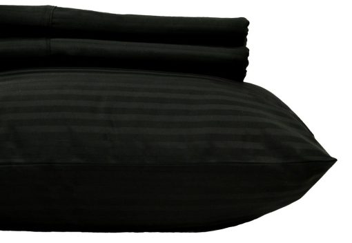 Juego de sabanas a rayas Royal Hotel - Top Split-Cal California King: Juego de sabanas ajustables para cama California King - Juego de sabanas de 4 piezas - 100% algodon - 600 hilos - Bolsillo profundo, California King dividido en la parte superior, Negro - Imagen 4