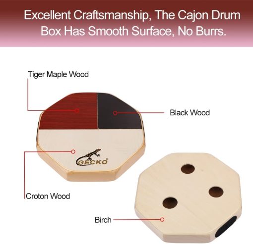 Cajon GECKO, Tambor Portatil con Bolsa de Almacenamiento, Instrumento de Percusion Original, Bongo y Snare, GARANTiA DE 2 AnOS (Nuevo Modelo) - Imagen 5