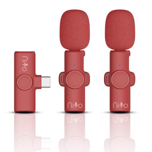 Microfono de Solapa USB-C NiYo: Calidad de Audio Elite para Creadores de Contenido, Podcasters y Entusiastas de la Tecnologia, Grabacion de Video, Reels, Shorts, YouTube, Vlog, TikTok y Mas (Rojo (2 Microfonos 1 Receptor))