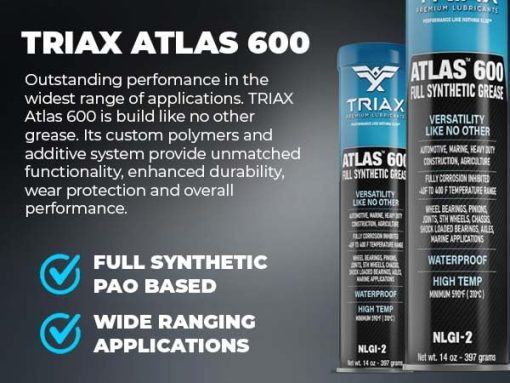Grasa Sintetica TRIAX Atlas 600 - Ultra Pesada, Baja Temperatura, Marina, Impermeable; Todos los Cojinetes, Articulaciones, Tren de Transmision y Quinta Rueda (Paquete de 10 - Tubos de 14 Oz) - Imagen 2