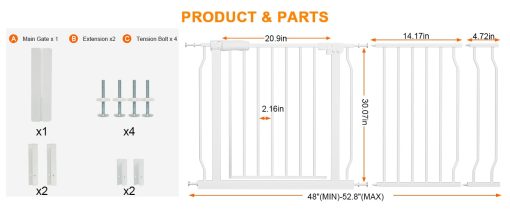 HOOEN Barreras de Seguridad Extra Anchas 48-53 Pulgadas para Bebes Puerta de Nino o Perros Mascota Pasarela Puerta de Presion Montada para Puertas Escaleras Sala de Estar - Imagen 2