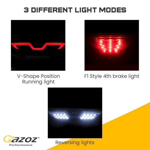 Gazoz Performance Smoked F1 LED Rear 4th Brake Light Fog lamp Reverse Compatible With Mustang 2015 2016 2017 - Imagen 3