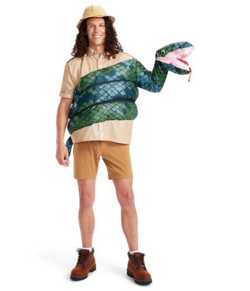Disfraz Divertido de Guardian de Zoologico de Tipsy Elves con Serpiente Boa Constrictor de Peluche Estilo de Titere de Brazo para Hombre Talla Grande