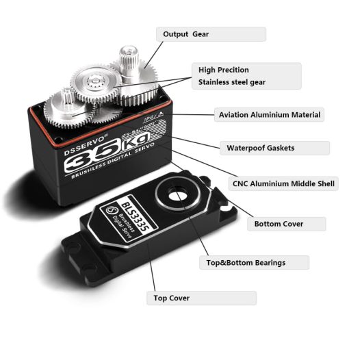 Servo Digital rapido con engranajes de metal completo a prueba de agua y alto torque para coche RC 1/8 1/10 1/12 / Servo de coche RC a prueba de golpes (Cubierta de metal completo 35 kg-270?) - Imagen 4