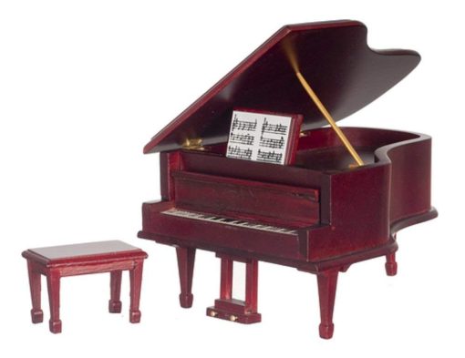 Piano de caoba a escala 1:12 con banqueta #D4120