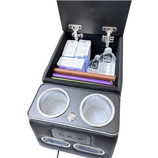Consola de Asiento Trasero Universal RASNAUTO, Organizador de Centro de Consola con Luz LED, Puerto USB, Portavasos, Almacenamiento de Telefono, Caja de Almacenamiento Grande, Tapa superior acolchada Negra - Imagen 6