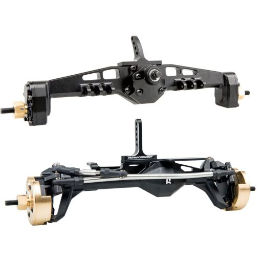 Set de Ejes delanteros y traseros de metal completo Rhino Capra para Coche Crawler RC 1/10 Axial SCX10 I SCX10 II Redcat GEN8 RGT EX86100 (Color Negro)