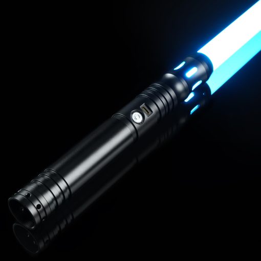 Sable de luz personalizado para adultos, Duelale Ligero con Oscilacion Suave LED Recargable, 9 Sonidos, Cambio Infinito de Color RGB, Soporte para Duelale Pesado - Negro