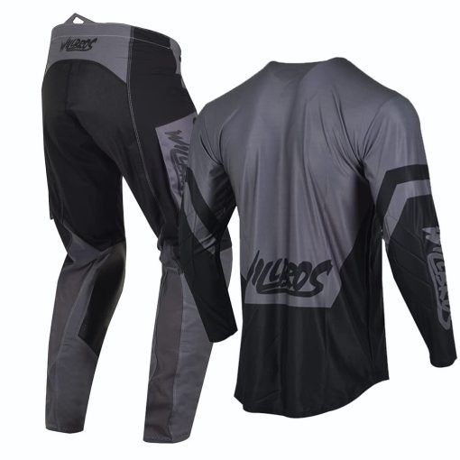 Conjunto de Jersey y Pantalon de Motocross Willbros para Hombres Equipo de Carreras de Motocicleta Fuera del Camino MX Proteccion Traje Negro Gris (Jersey XL Pantalones 36) - Imagen 3