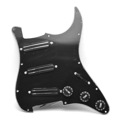 SoulDiM 3Ply 11-Hole SSS Prewired Loaded Pickguard con Doble Pastilla de Bobina Caliente de Alta Salida Kit para Guitarra Electrica Fender Squier Strat Negra