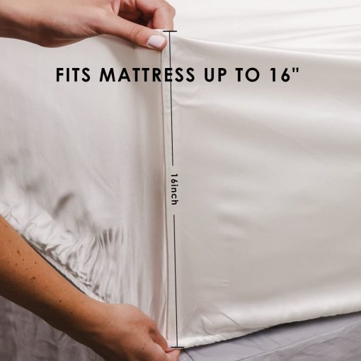 Sabanas de Seda 100% Momme 25 para Niños Promeed, Juego de Sabanas de Cama de Seda de Morera Grado 6A Certificadas Oeko-TEX con Bolsillo Profundo de 16" (Gris, Individual) - Imagen 4