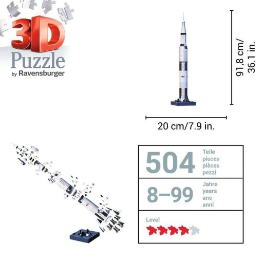 Rompecabezas 3D Ravensburger Apollo Saturn V Rocket Edition para Ninos | 440 Piezas | Replica Autentica de una Nave Espacial | Tecnologia EasyClick - Imagen 5