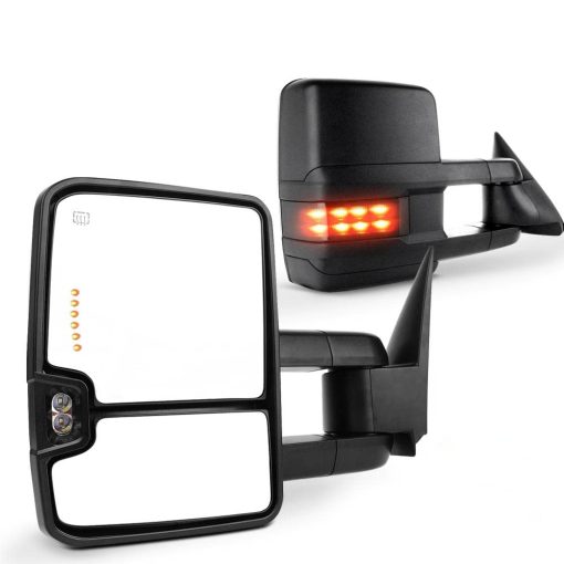 Espejos de remolque SCITOO Espejos de remolque negros Espejos de camiones para Chevrolet Silverado/GMC Sierra 1500 2500 3500 (07 Estilo nuevo) con par izquierdo y derecho Ajuste electrico Calefaccion Luz de senal de giro