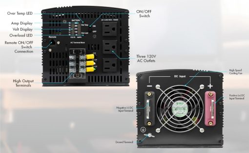 Wagan EL3742 Inversor de corriente de 3000 vatios con control remoto 6000 vatios de pico de sobretension convertidor para hogar, camping en autocaravana, vida van y fuera de la red - Imagen 2